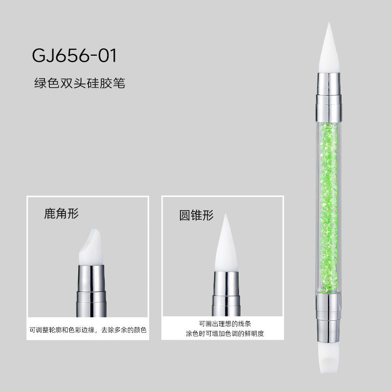 Wholesale Double-headed manicure silicone pen sticker pressing stick multi-function magic mirror powder smear carving glue adjustment manicure tool